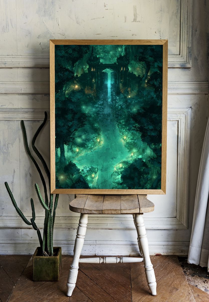 Enchanted Forest Gate Digital Art Poster. — room view 1