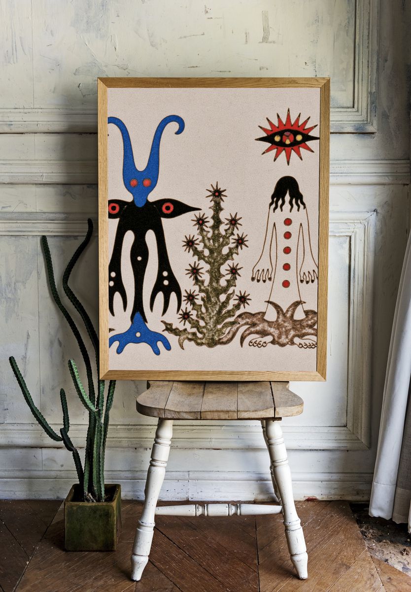 Surreal Totemic Figures Illustration Poster. room preview