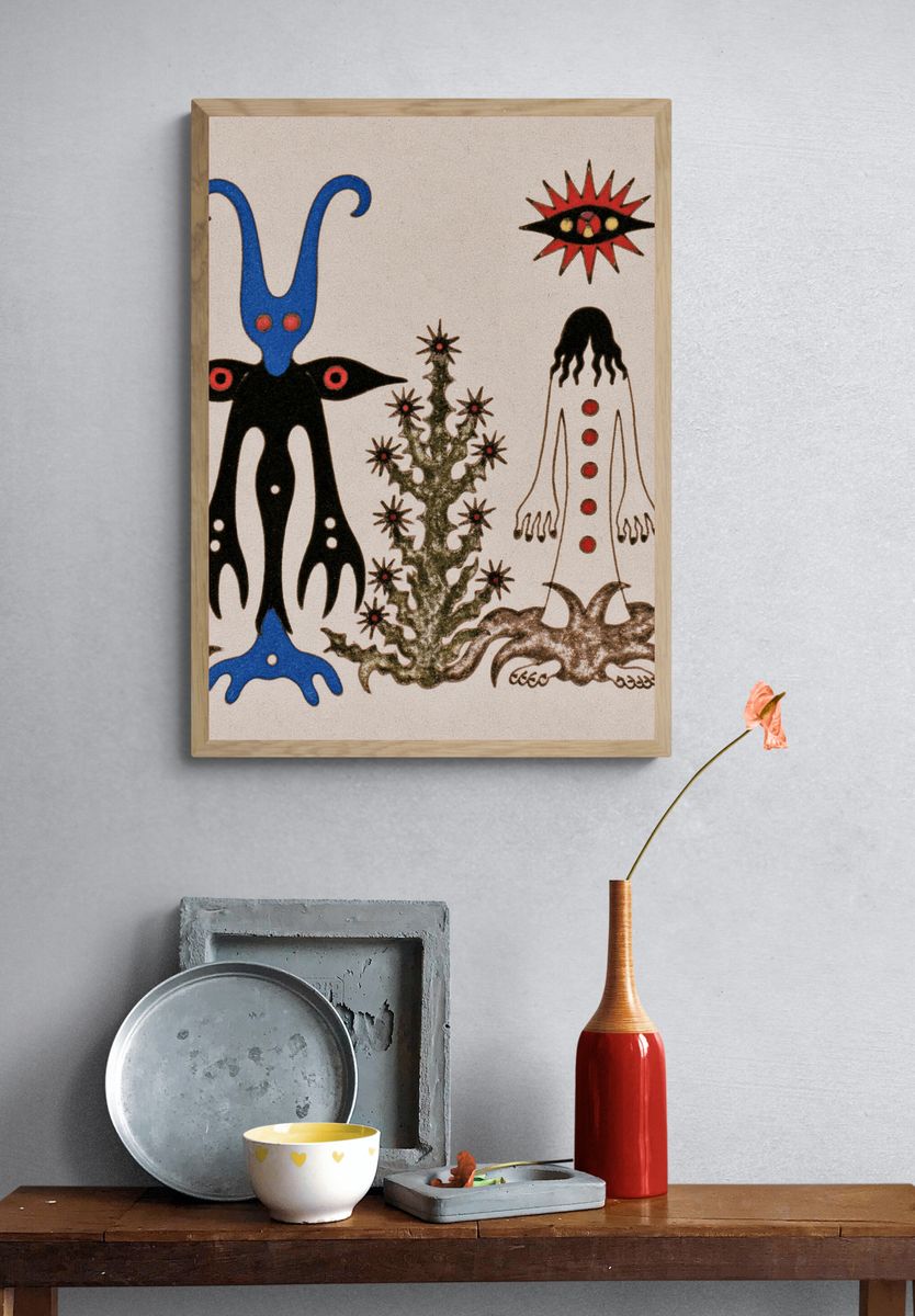 Surreal Totemic Figures Illustration Poster. — room view 3