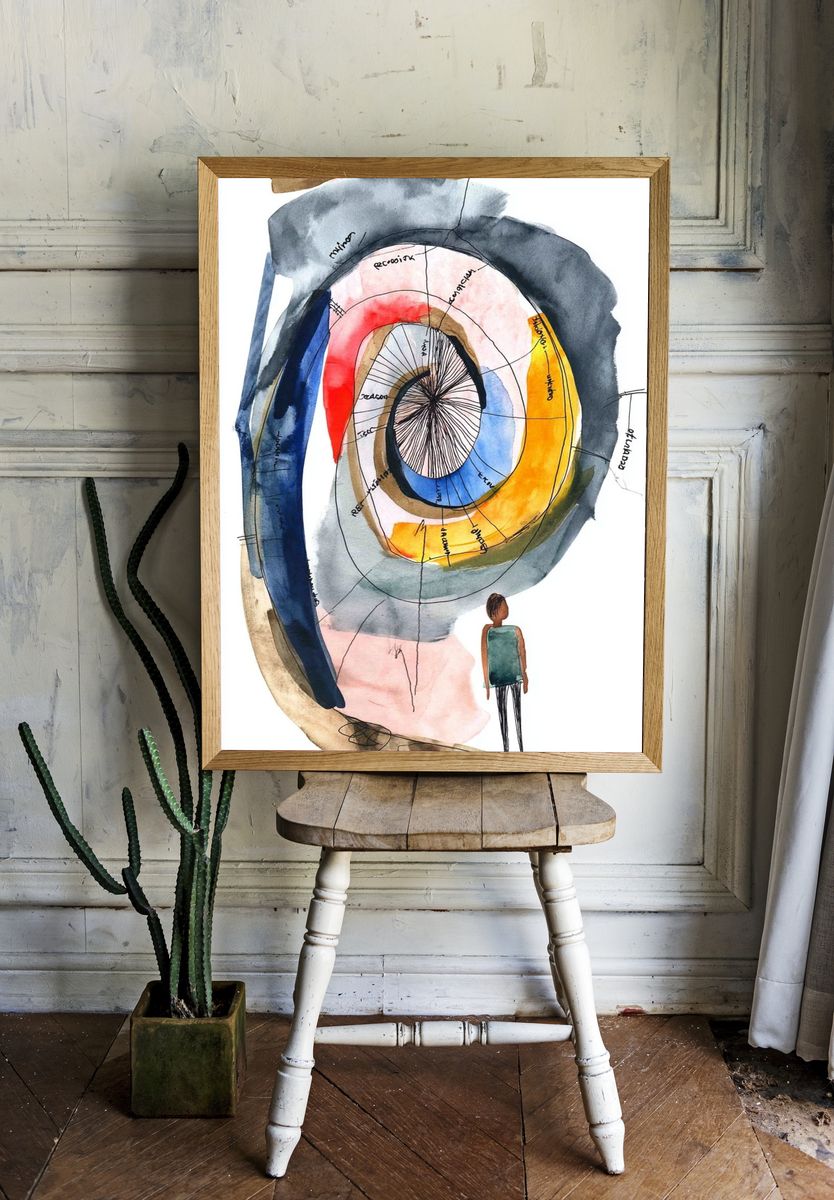 Spiral Figure Watercolor Print. room preview