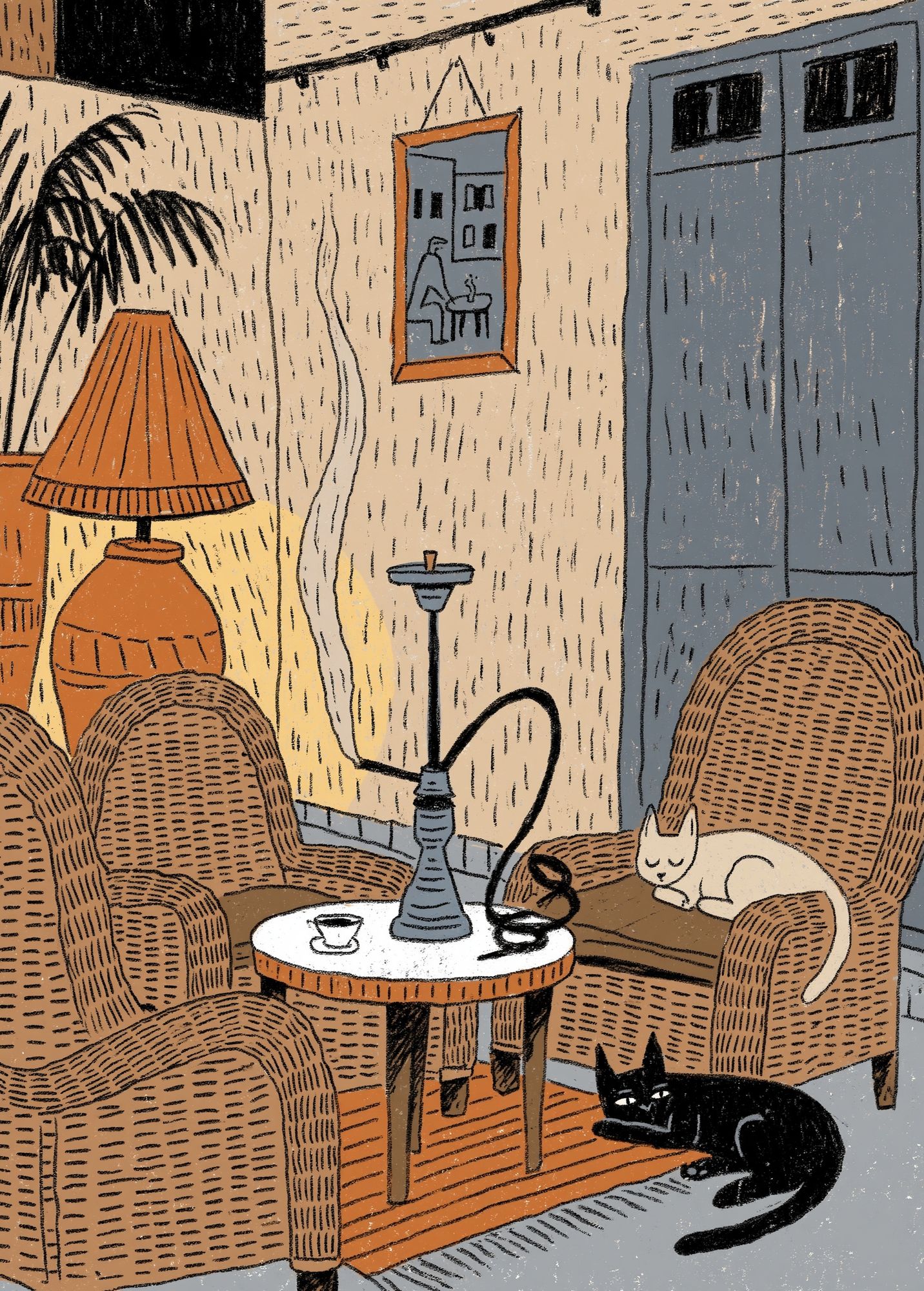 Cozy Cat Interior Illustration Poster. poster detail