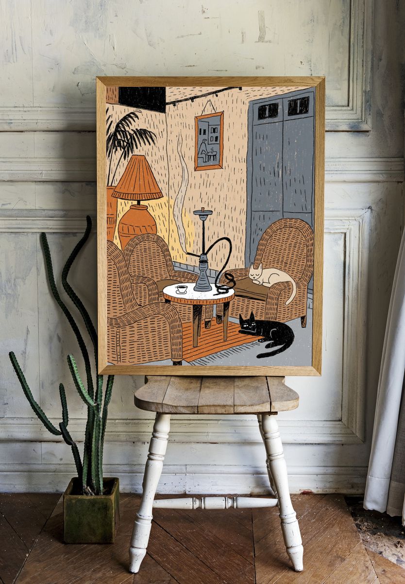 Cozy Cat Interior Illustration Poster. room preview
