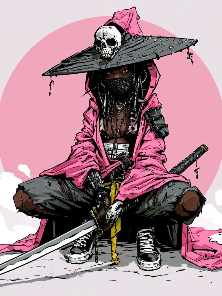 Pink Samurai Warrior Illustration Poster. poster — illustration art