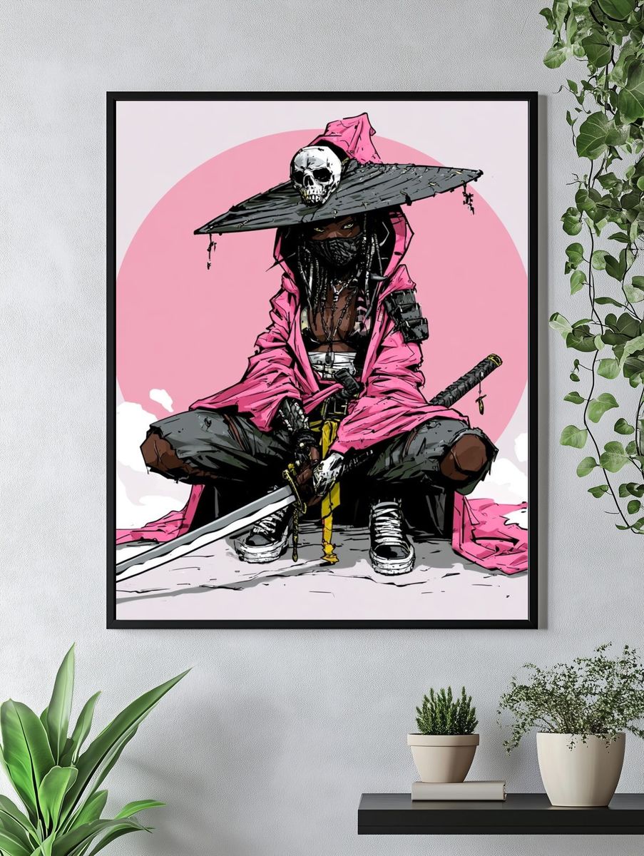 Pink Samurai Warrior Illustration Poster. — room view 4