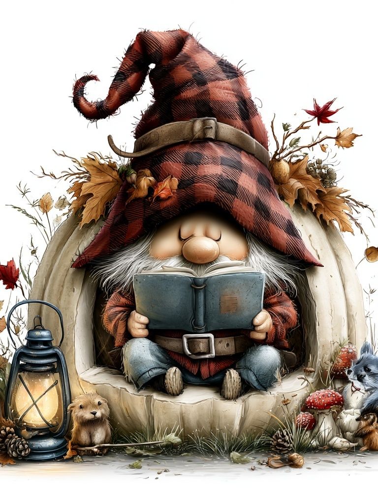 Autumn Gnome Reading Poster. poster — illustration art