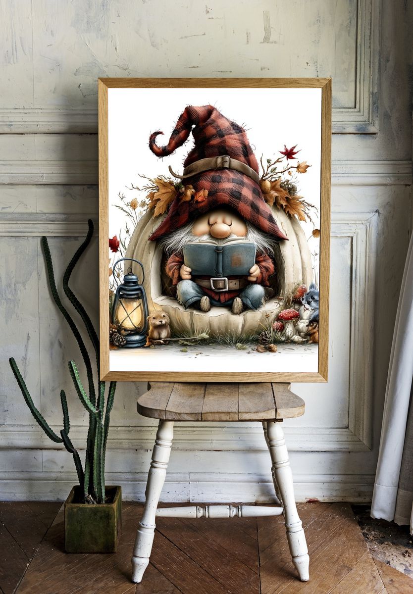 Autumn Gnome Reading Poster. — room view 1