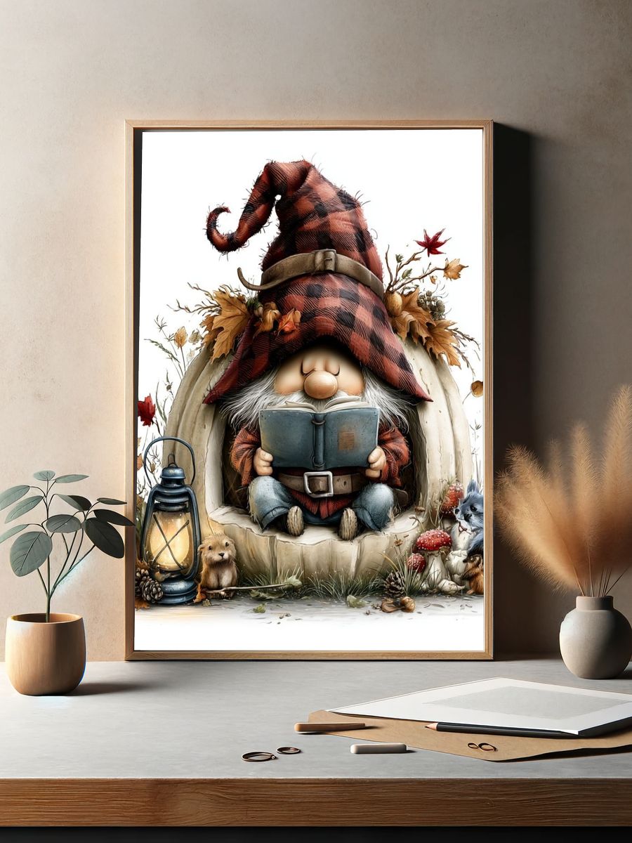 Autumn Gnome Reading Poster. — room view 2