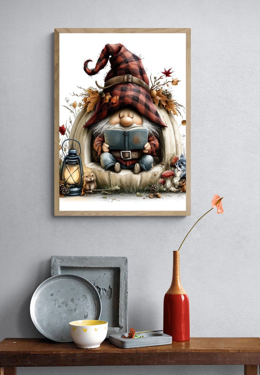 Autumn Gnome Reading Poster. — room view 3