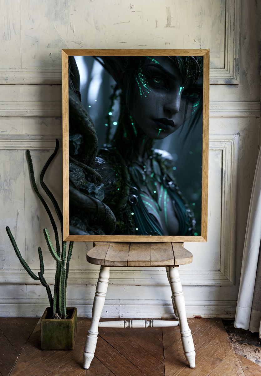 Forest Spirit Portrait Print. room preview