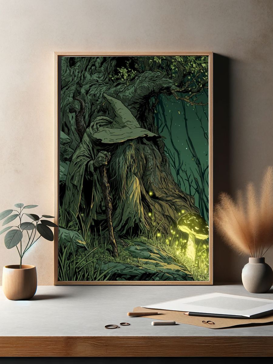 Forest Wizard Digital Art Print. — room view 2
