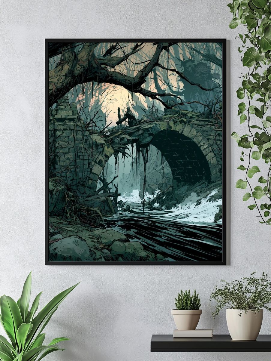 Ruined Forest Bridge Illustration Poster. — room view 4