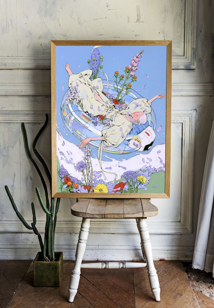 Dreamy Floral Figure Illustration Poster. — room view 1
