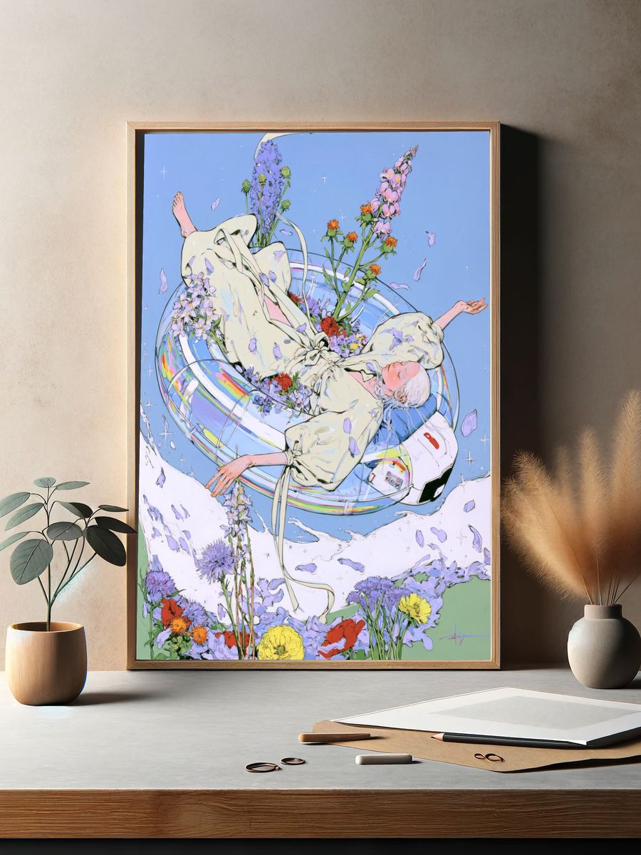 Dreamy Floral Figure Illustration Poster. — room view 2