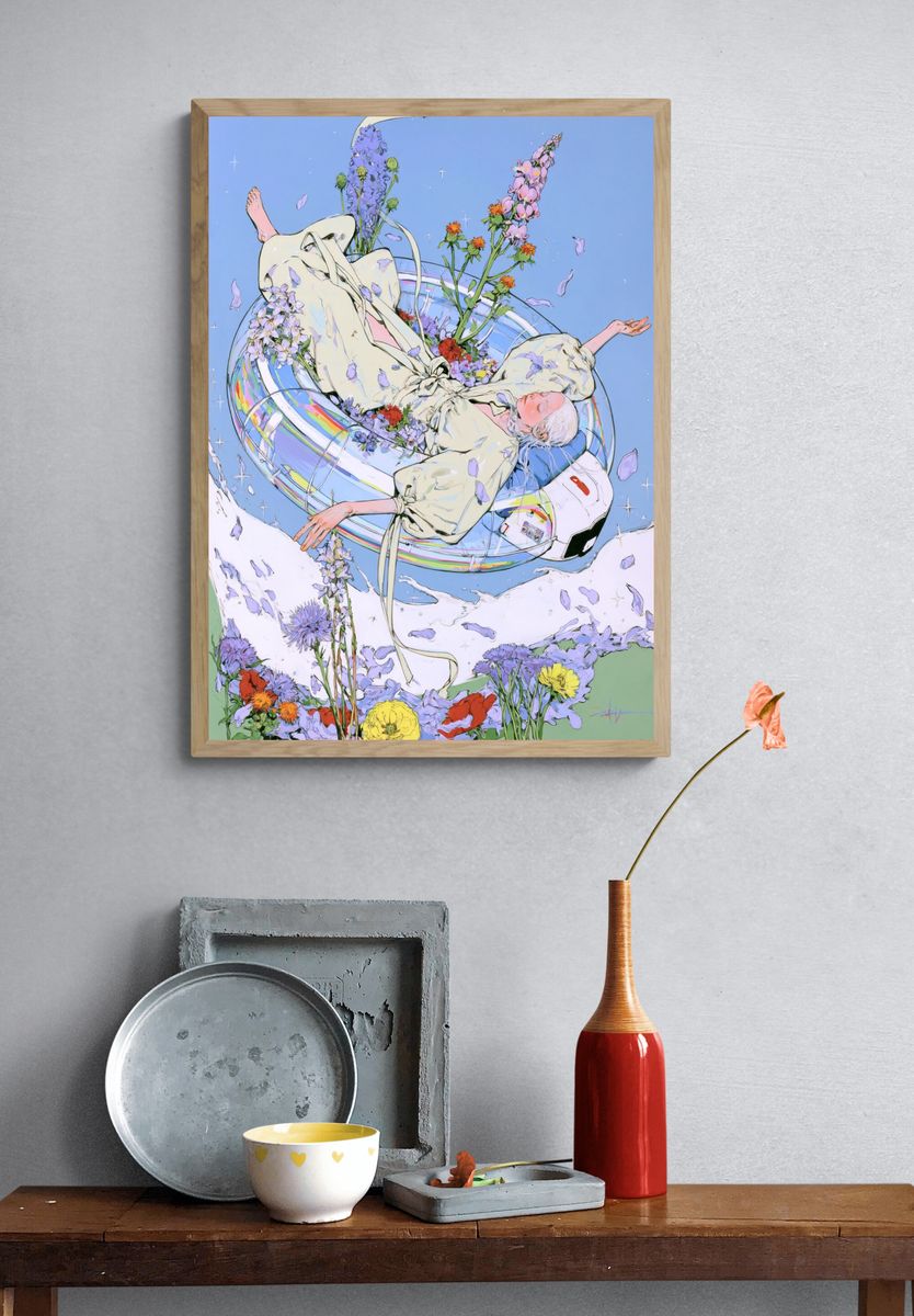 Dreamy Floral Figure Illustration Poster. — room view 3