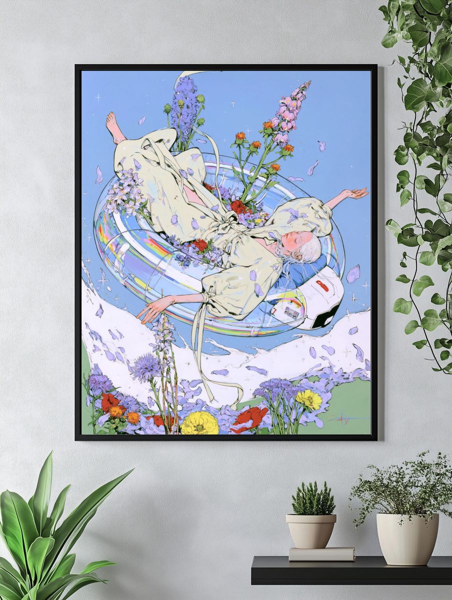 Dreamy Floral Figure Illustration Poster. — room view 4