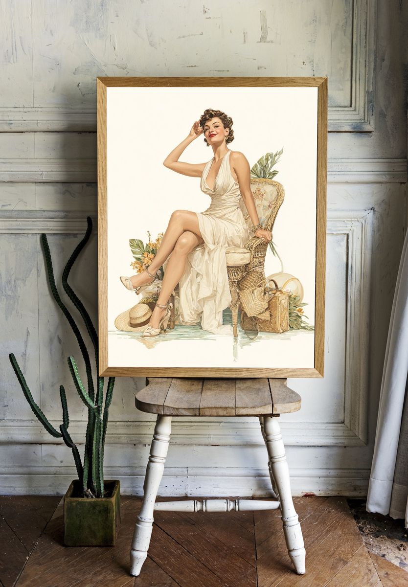 Vintage Glamour Woman Illustration Poster. room preview