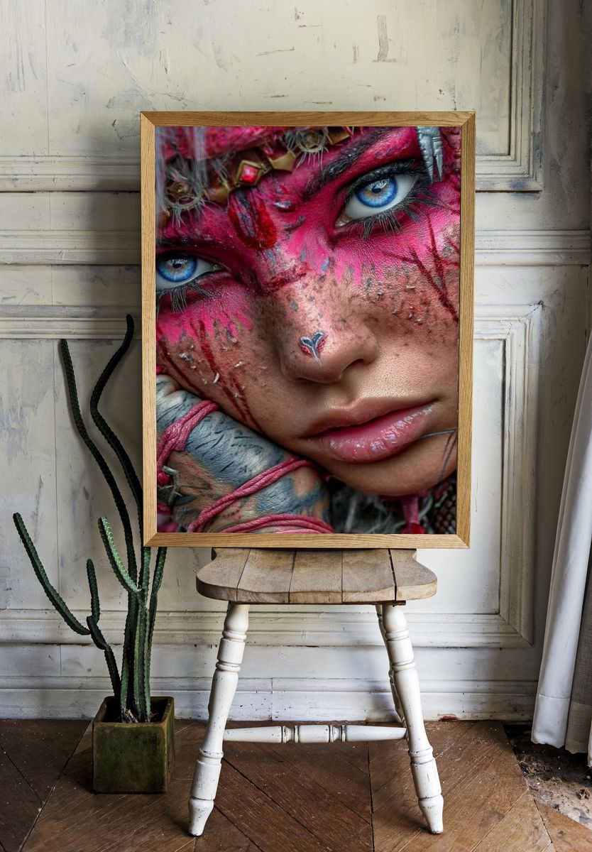 Surreal Painted Face Portrait Print. — room view 1