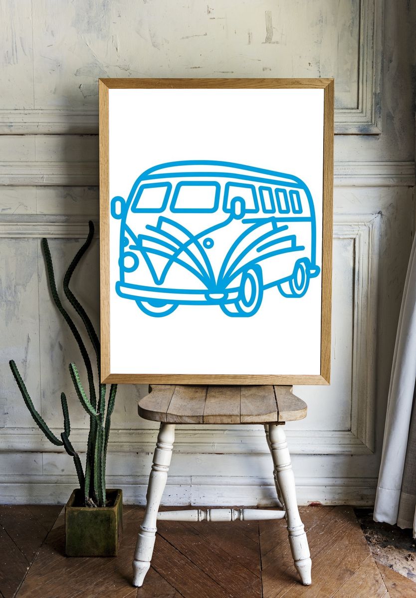 VW Bus Line Art Poster. room preview