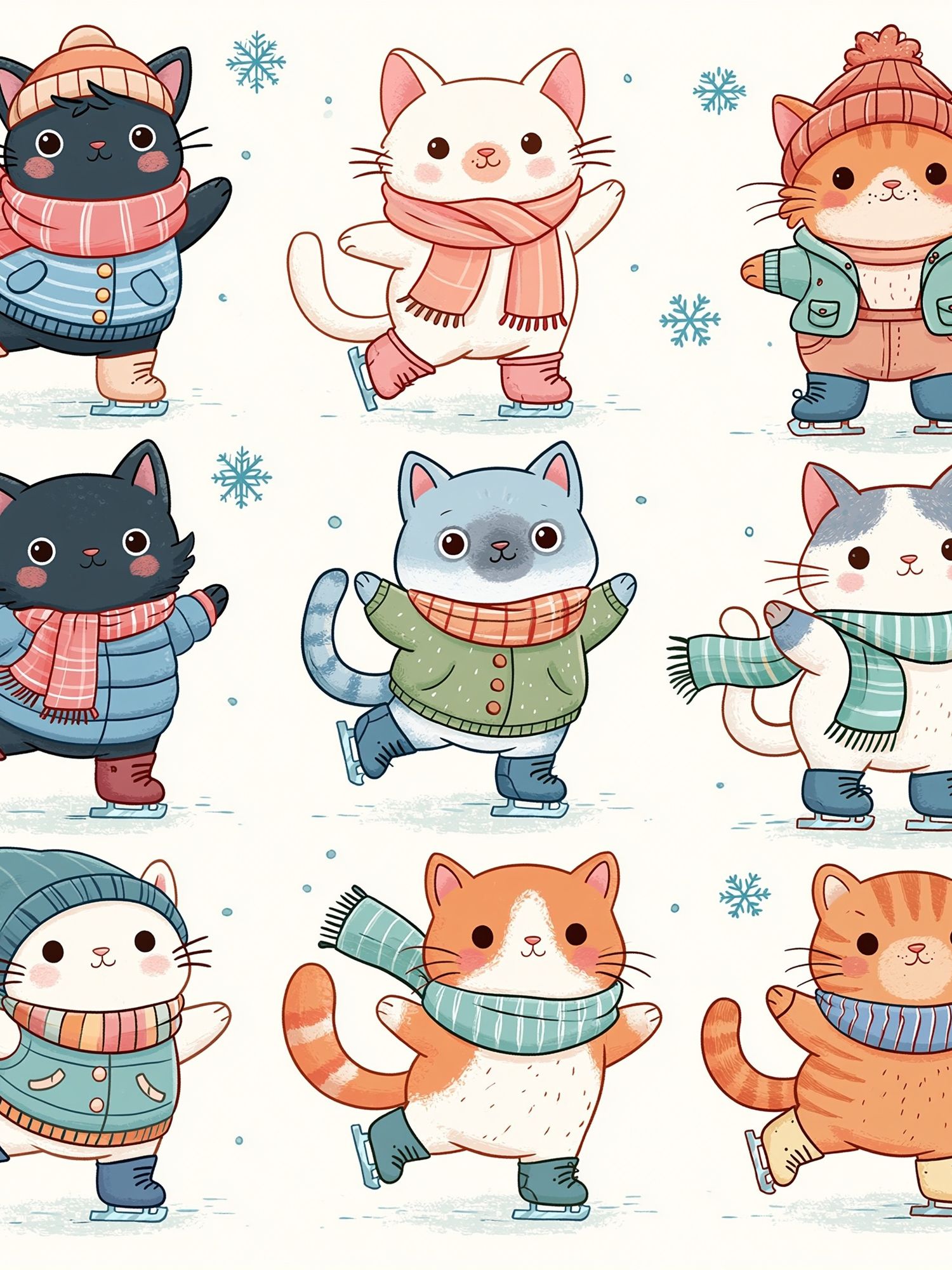 Winter Skating Cats Illustration Poster. poster — illustration art
