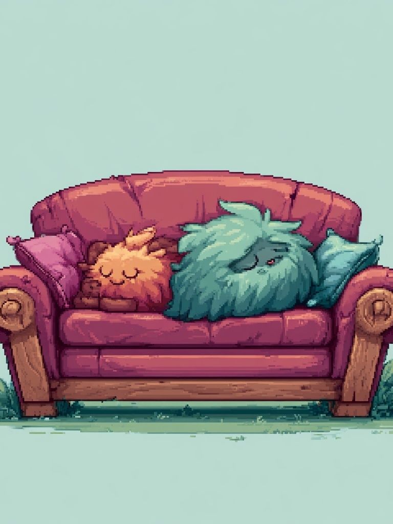 Cozy Couch Cats Illustration Poster. poster detail