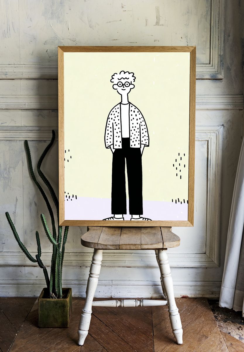 Casual Cartoon Figure Illustration Poster. room preview