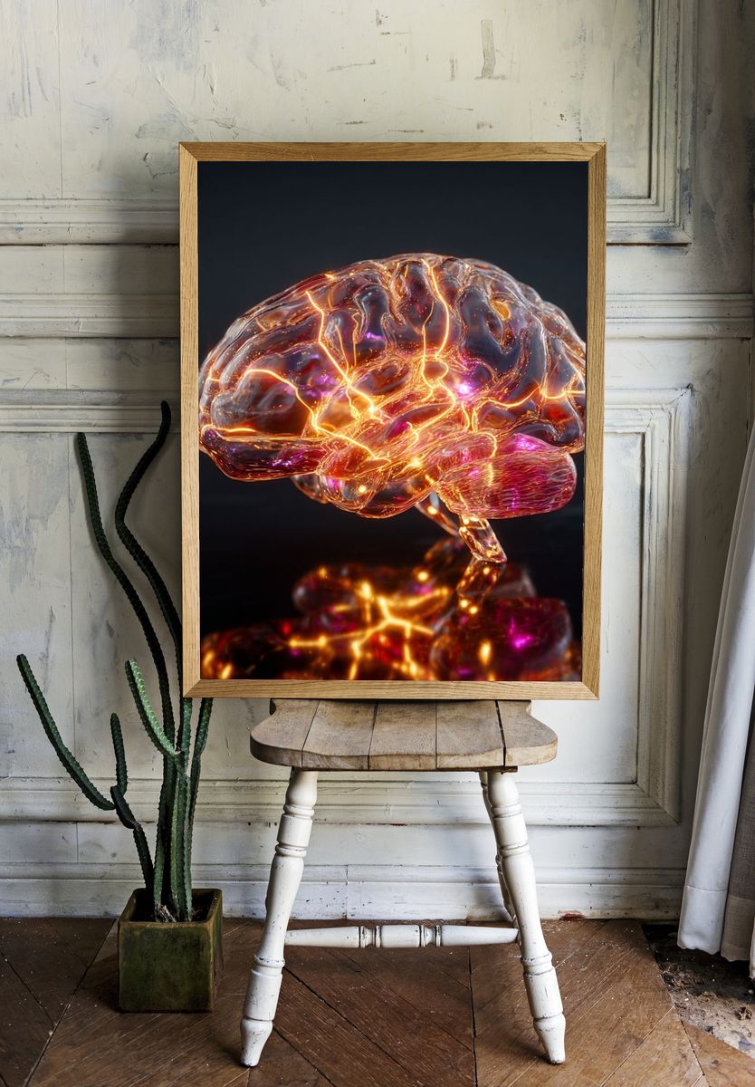 Glowing Neural Brain Digital Art Poster room preview