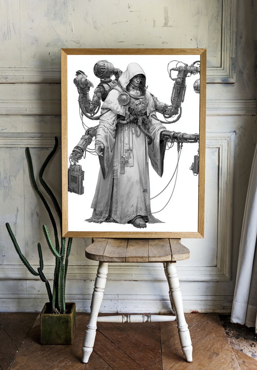 Cyberpunk Hooded Figure Illustration Poster. — room view 1