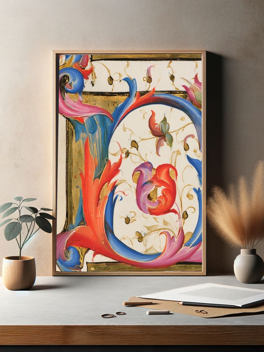 Ornate Floral Monogram Poster. — room view 2