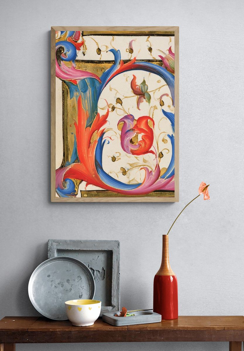 Ornate Floral Monogram Poster. — room view 3