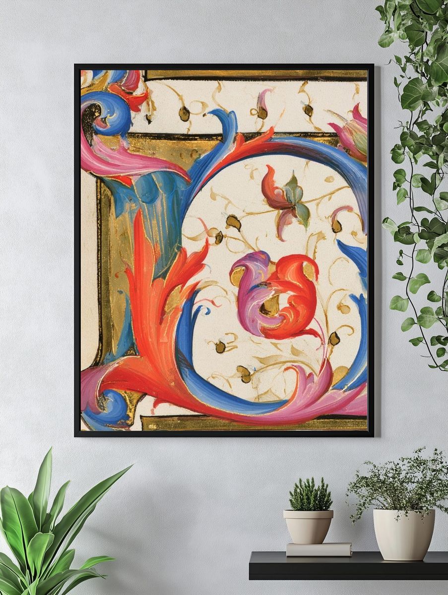 Ornate Floral Monogram Poster. — room view 4