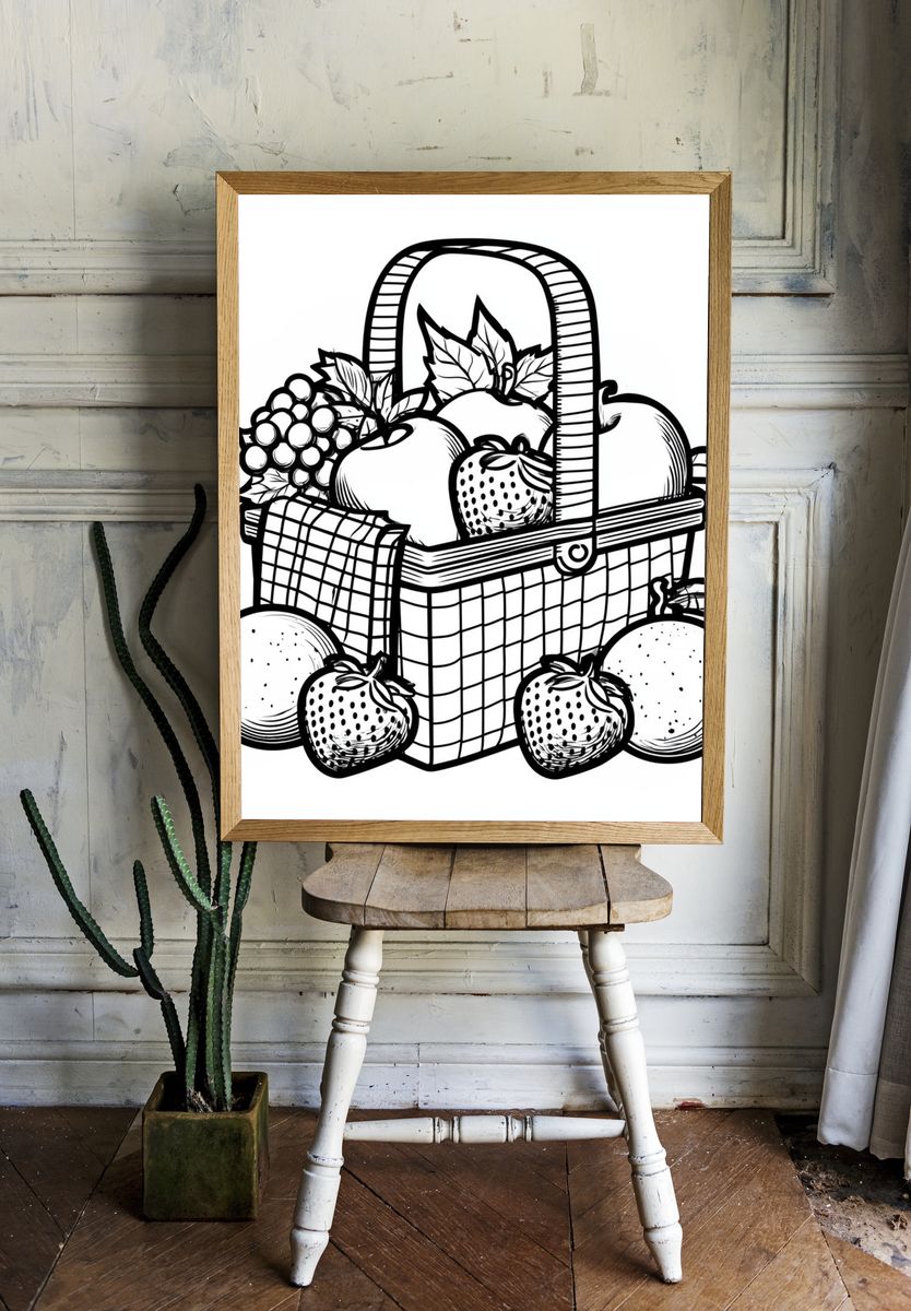 Fruit Basket Line Art Poster. room preview