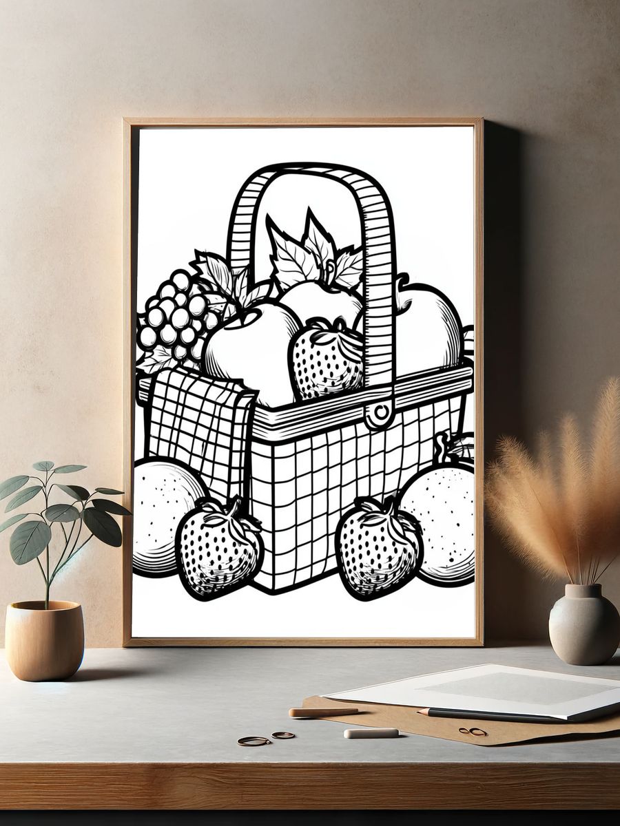 Fruit Basket Line Art Poster. — room view 2