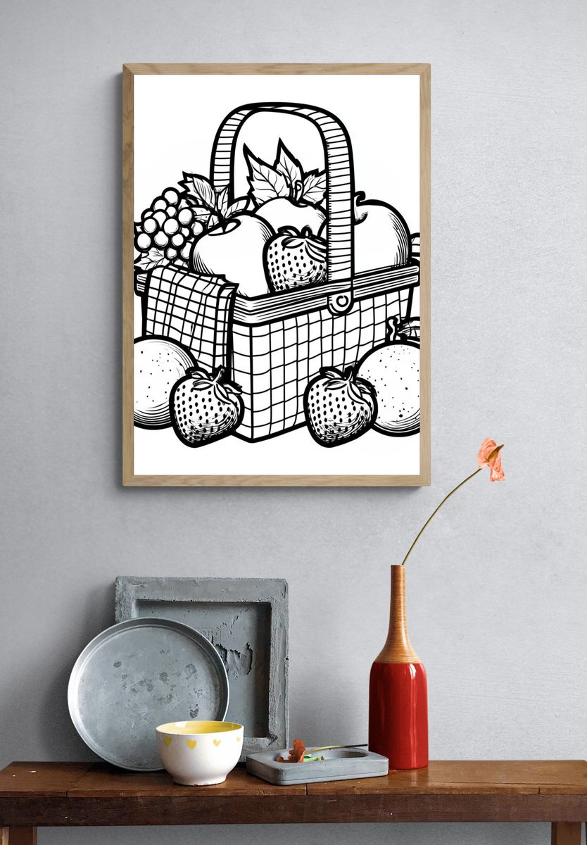 Fruit Basket Line Art Poster. — room view 3