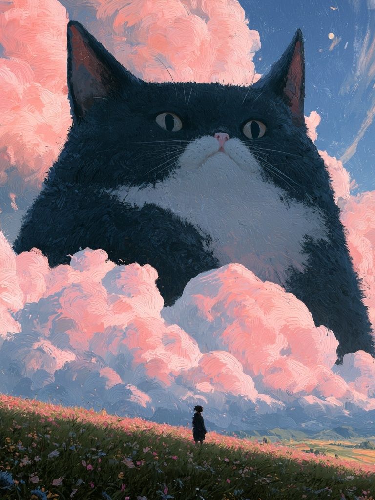 Dreamy Cat in the Clouds Print. poster detail