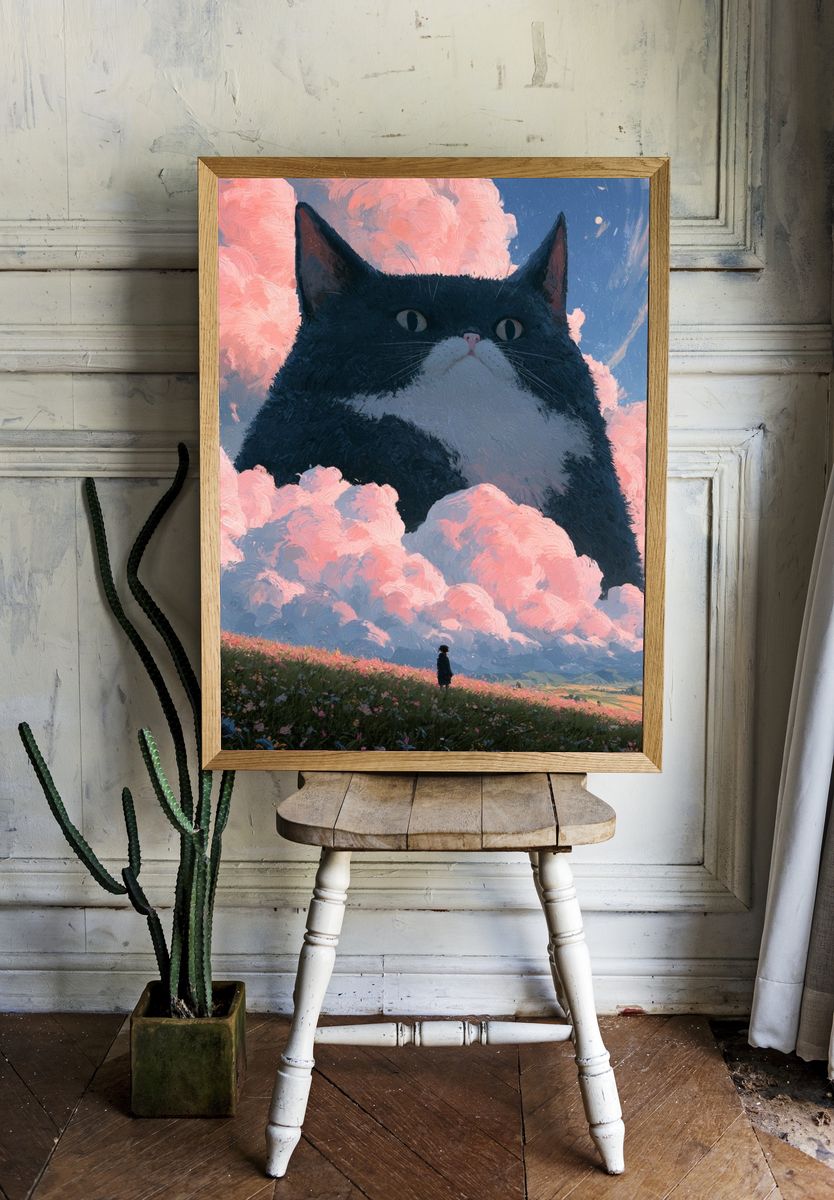 Dreamy Cat in the Clouds Print. — room view 1
