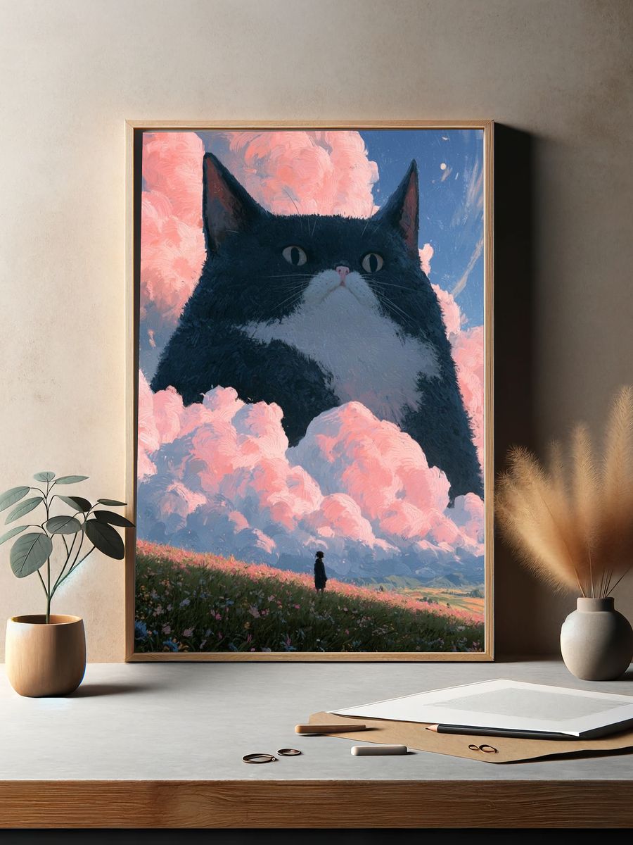 Dreamy Cat in the Clouds Print. — room view 2