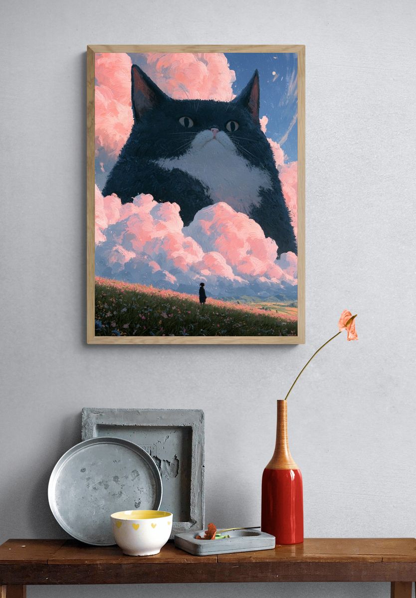 Dreamy Cat in the Clouds Print. — room view 3