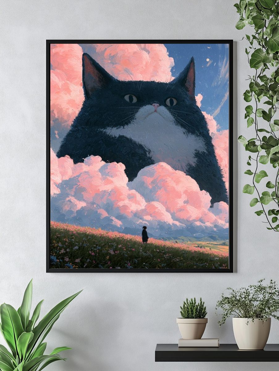 Dreamy Cat in the Clouds Print. — room view 4