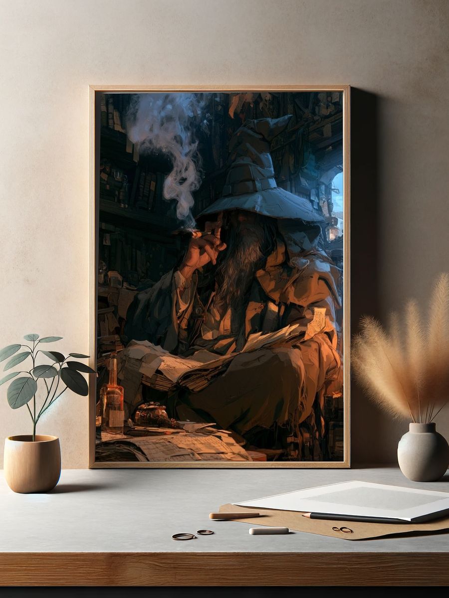 Wizard Study Digital Art Print. — room view 2