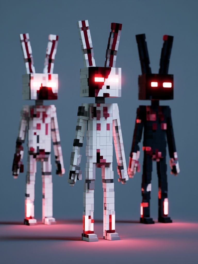Glowing Pixel Rabbits Illustration Poster. poster — illustration art