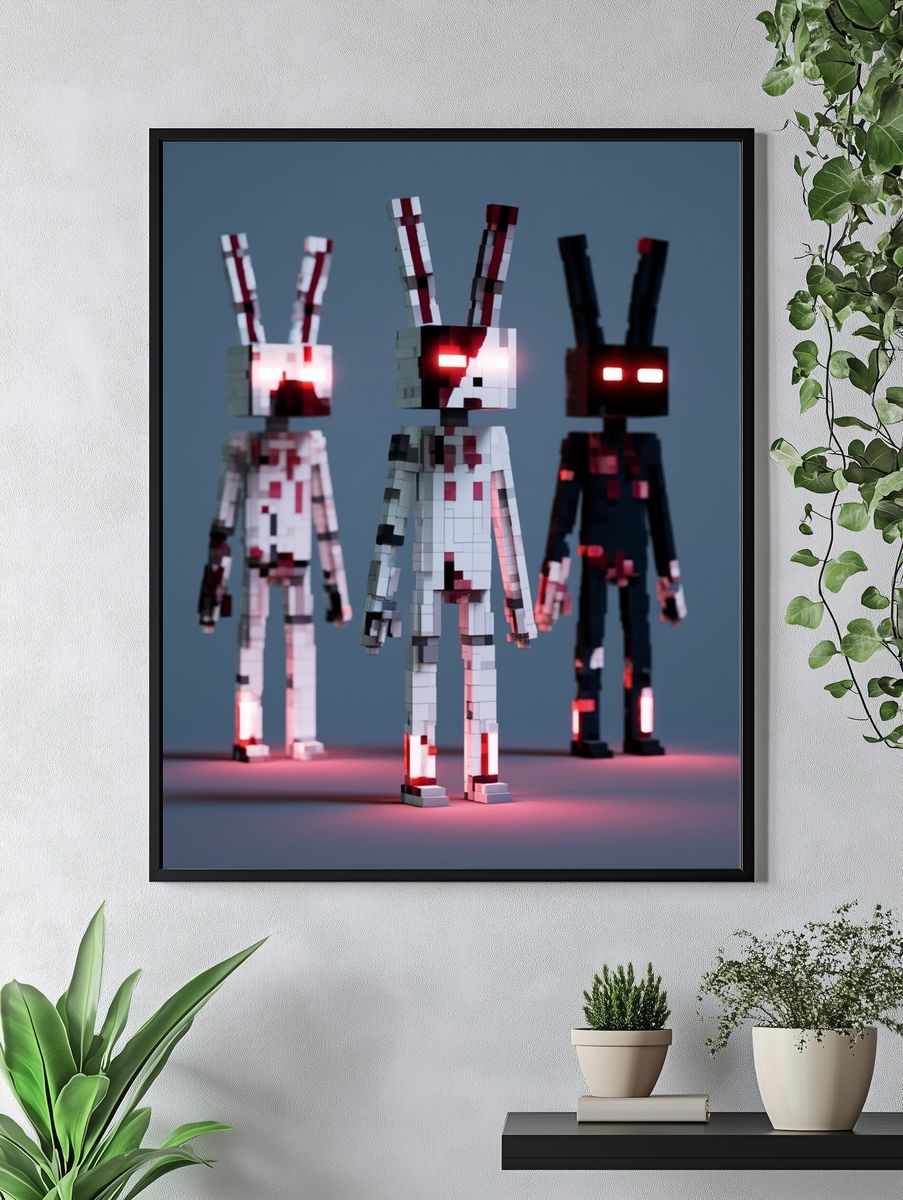 Glowing Pixel Rabbits Illustration Poster. — room view 4