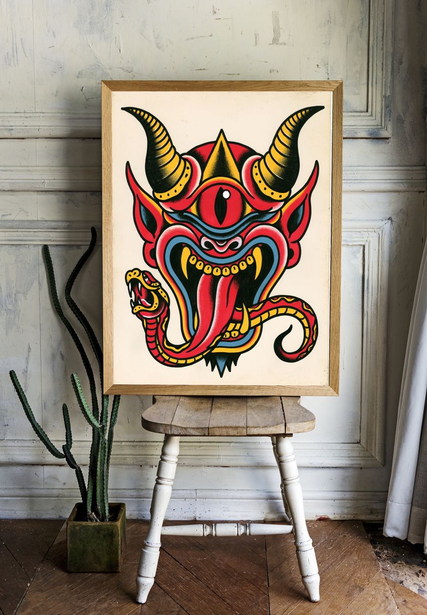 Oni Mask Illustration Poster. room preview