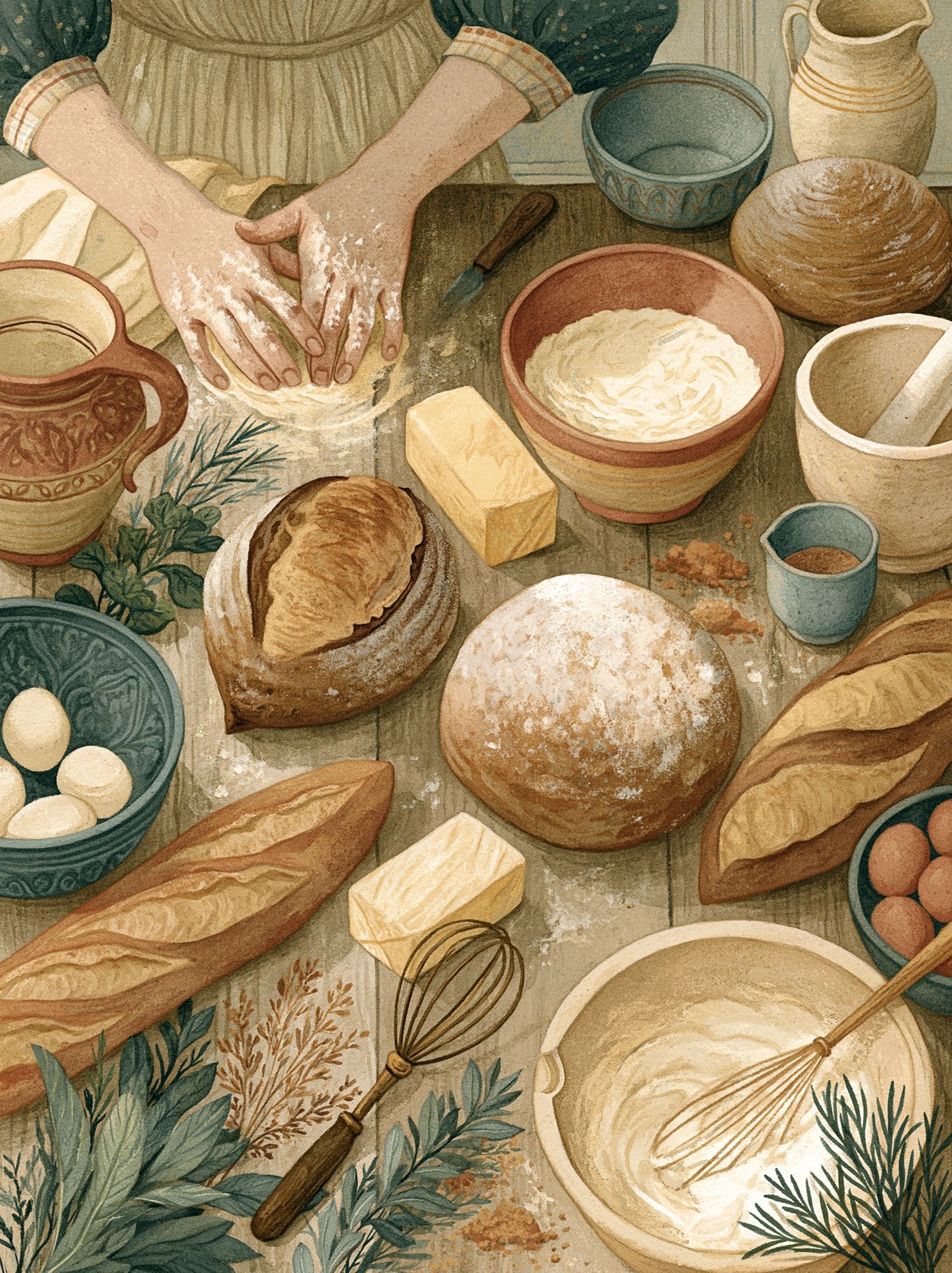 Artisan Bread Baking Illustration Poster. poster — illustration art