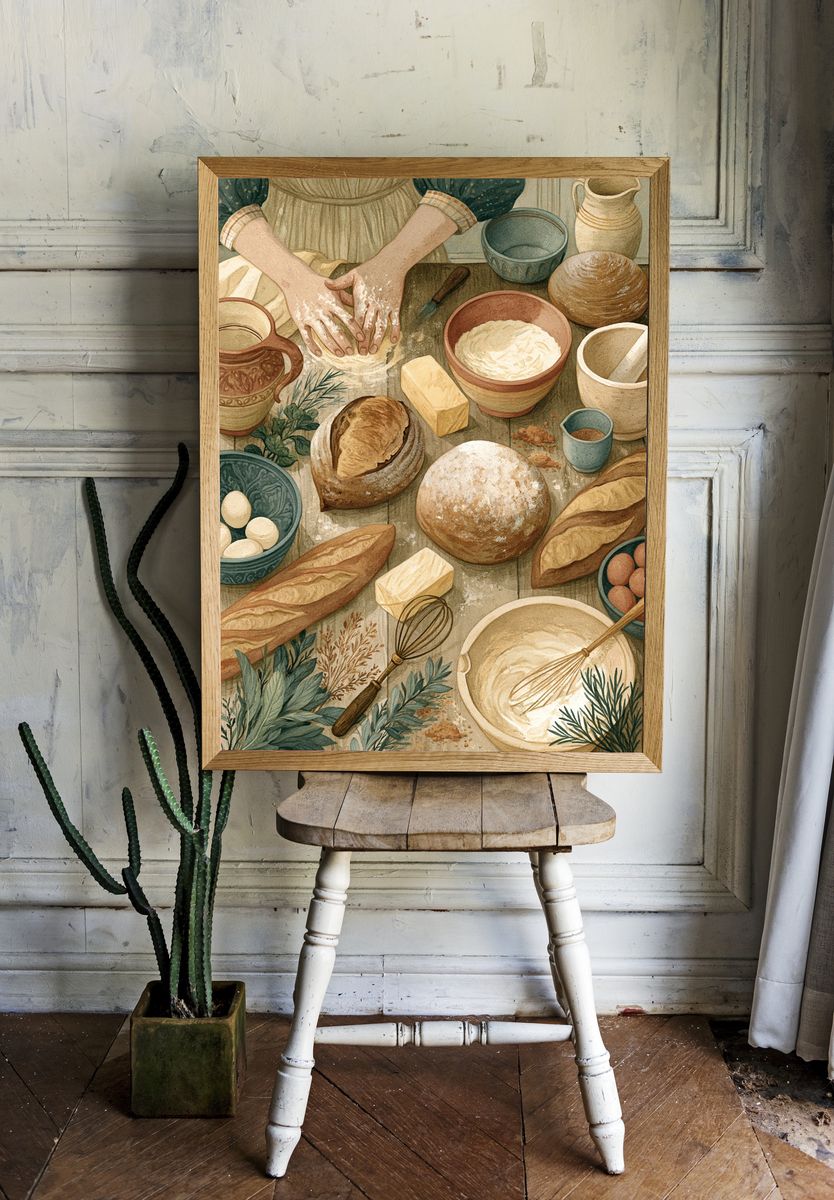 Artisan Bread Baking Illustration Poster. — room view 1