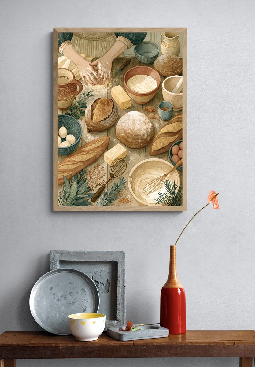 Artisan Bread Baking Illustration Poster. — room view 3