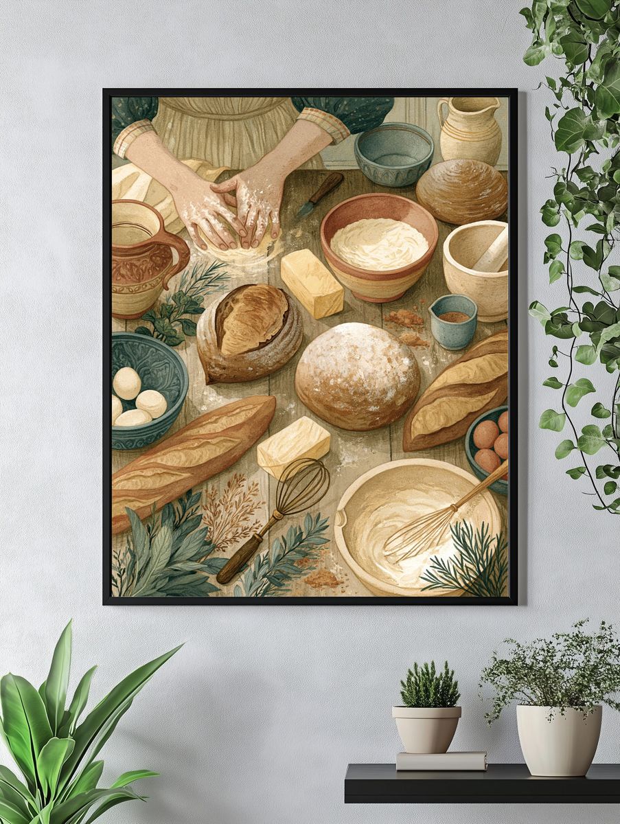 Artisan Bread Baking Illustration Poster. — room view 4