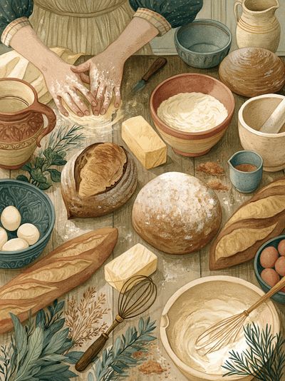 Artisan Bread Baking Illustration Poster. poster
