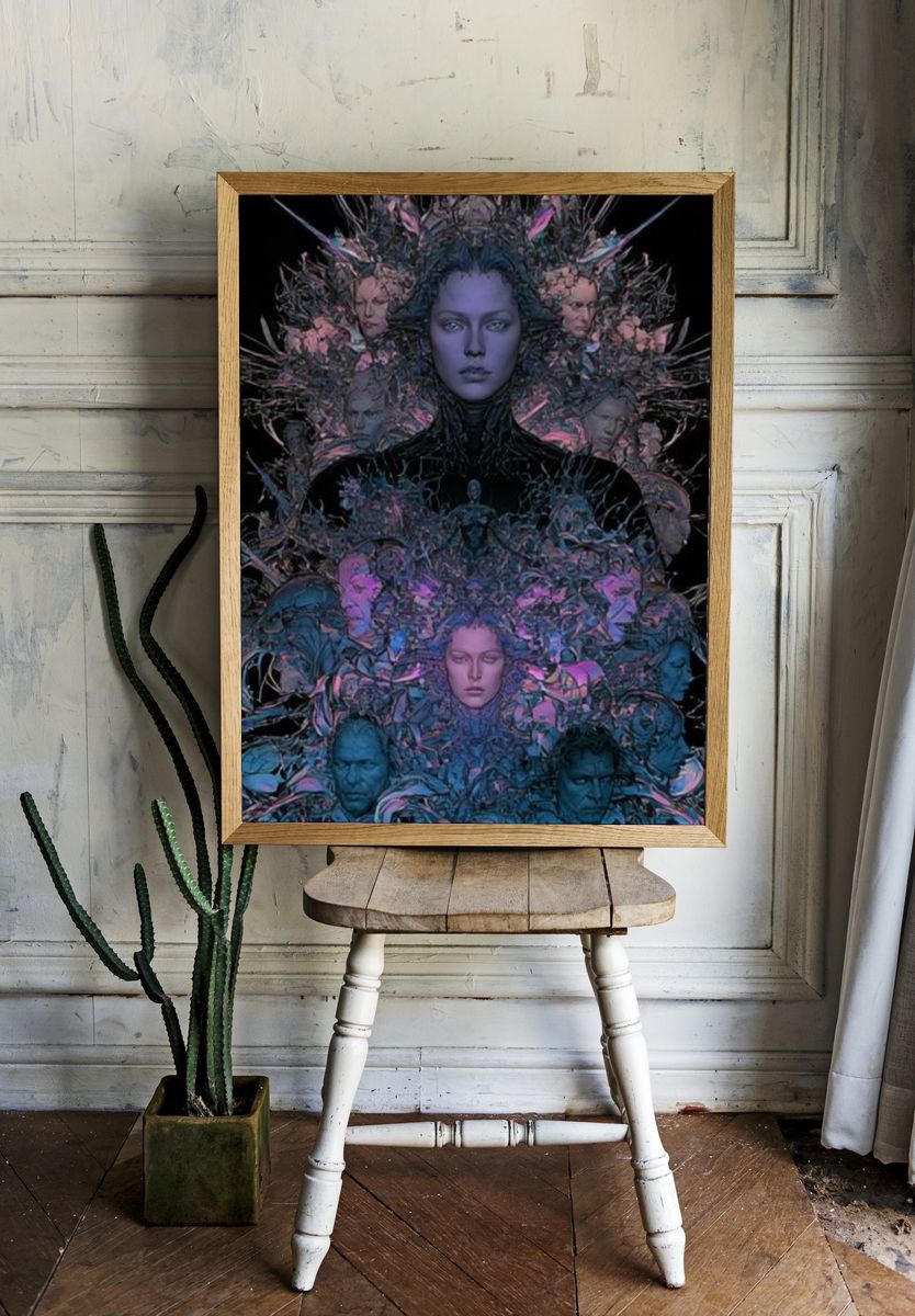 Surreal Neon Faces Illustration Poster. room preview