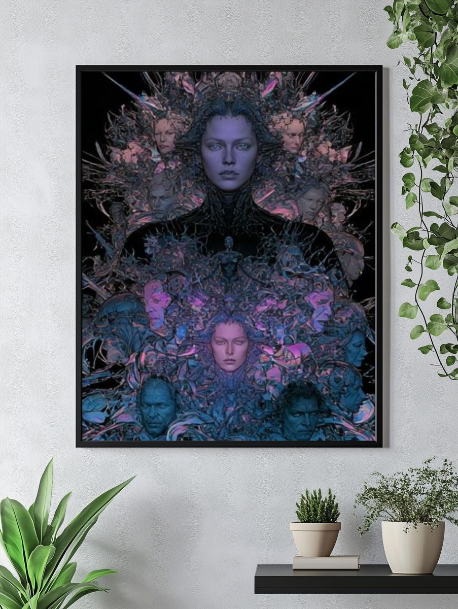 Surreal Neon Faces Illustration Poster. — room view 4