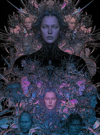 Surreal Neon Faces Illustration Poster.